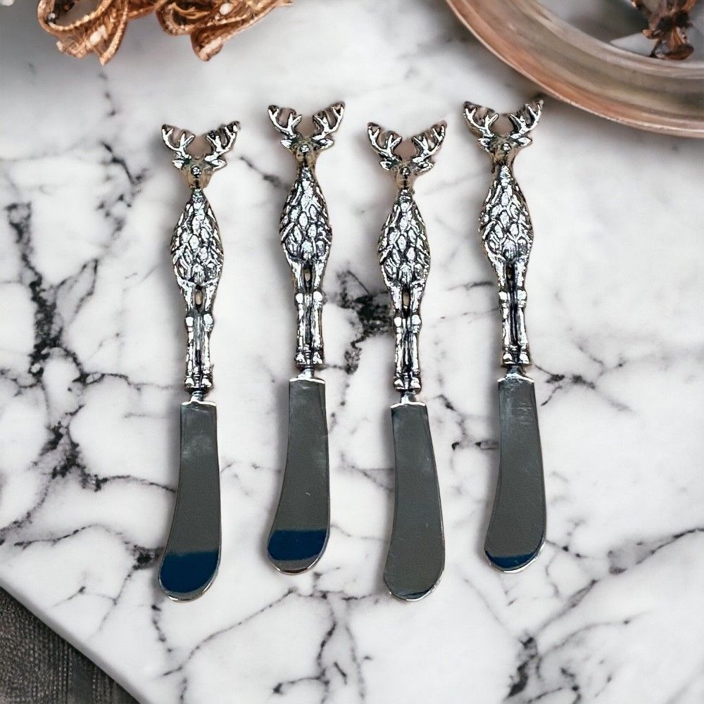 Set of 4 Metal Stag Butter Spreaders