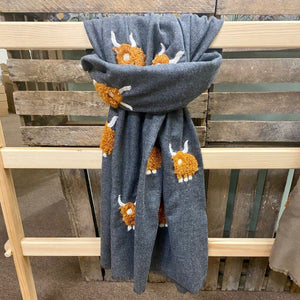 Brown Mohair Highland Cow on Charcoal Scarf