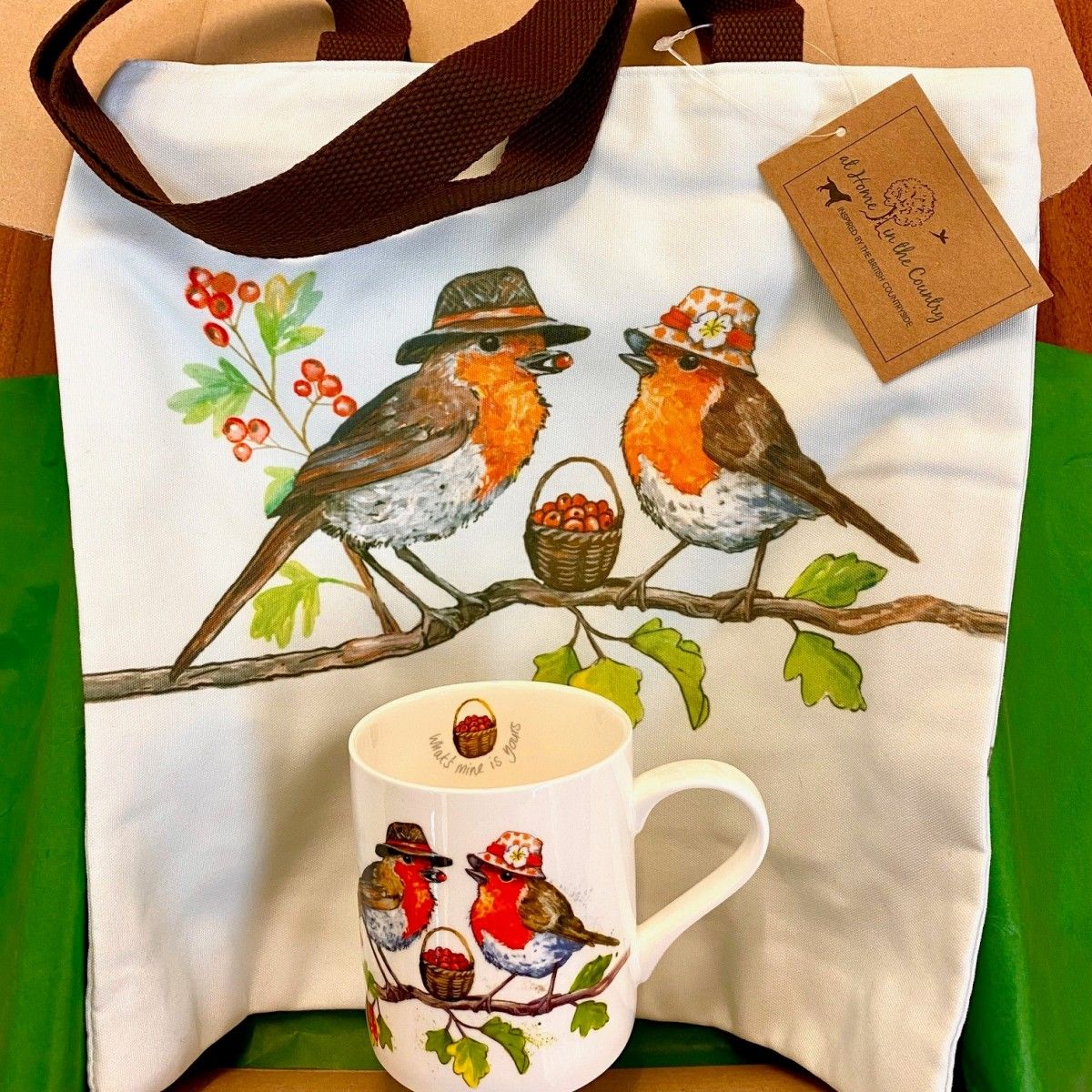 The Two Robins Tote Bag & Mug Gift Box