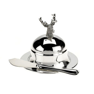 Stag Round Butter Dish and Spreader