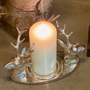 Double Stag Heads Pillar Candle Holder