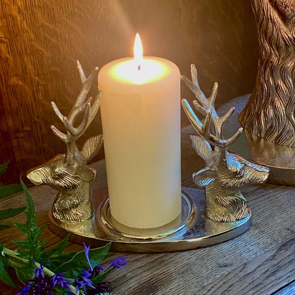 Double Stag Heads Pillar Candle Holder