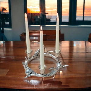 Großer 28 cm großer runder Geweih-Kerzenhalter für 3 Kerzen