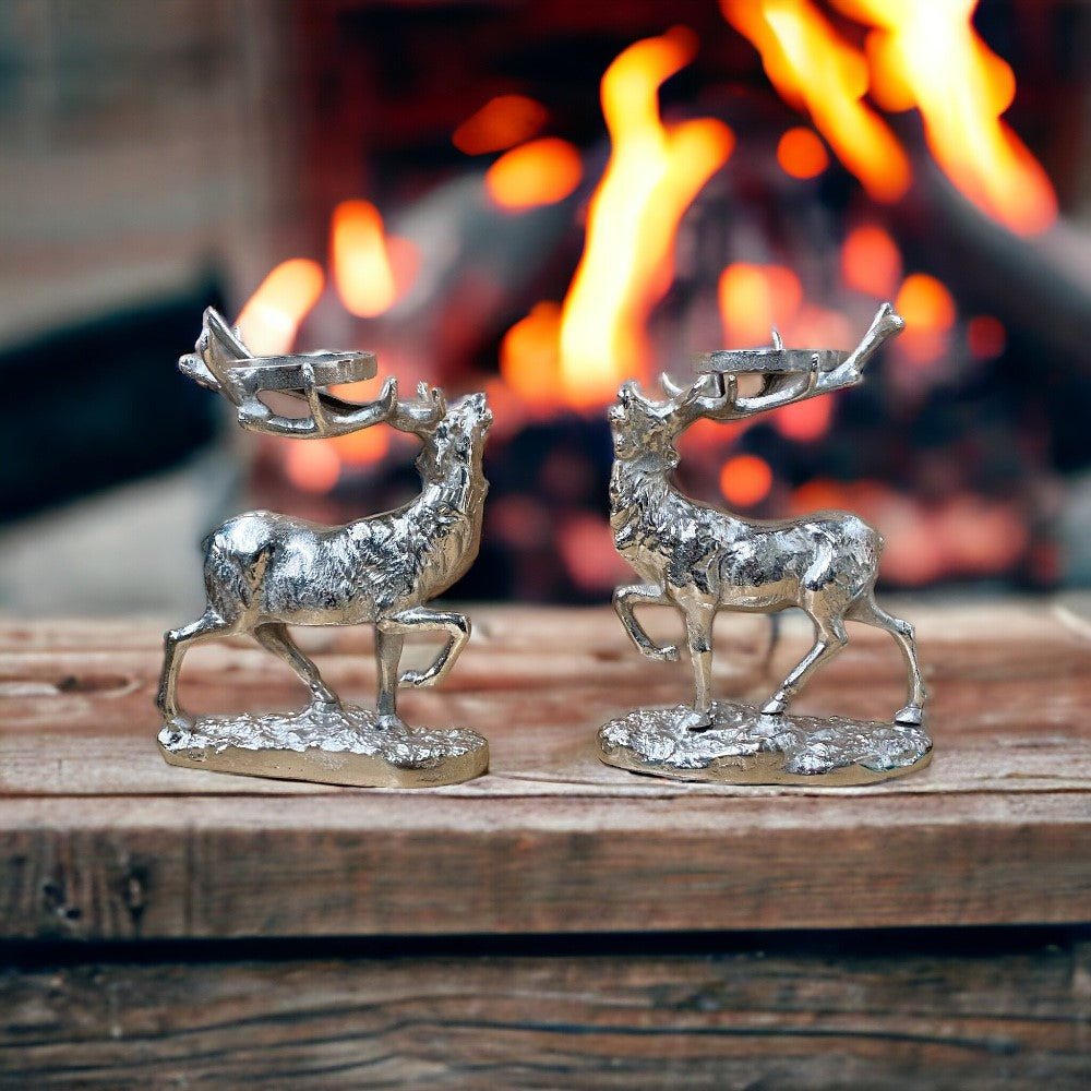 A pair of of "Maximus" The Stag Pillar Candle Holders