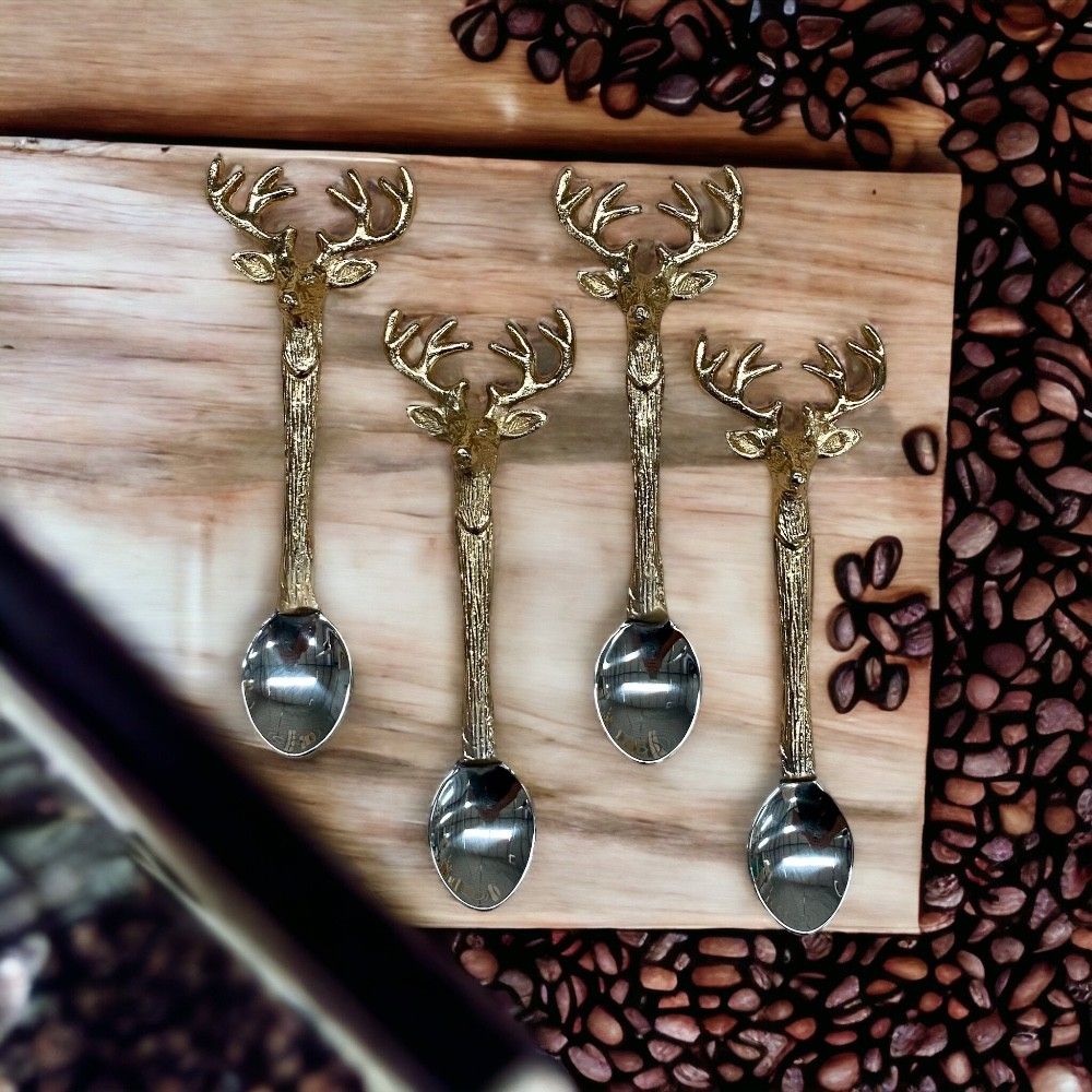 Set of 4 Champagne Gold Stag Spoons