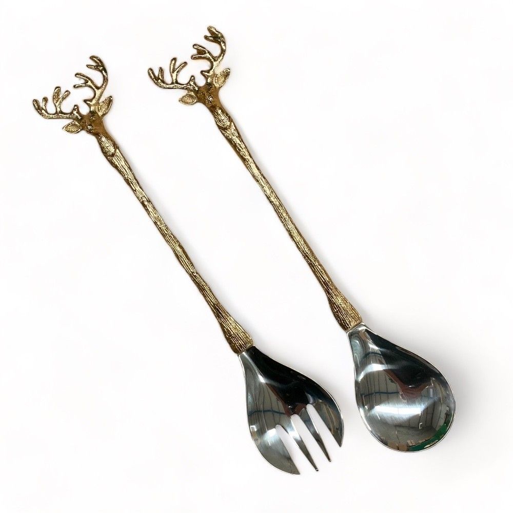 Long Champagne Gold Stag Salad Servers