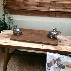 Natural Wood and Metal Bunny Platter