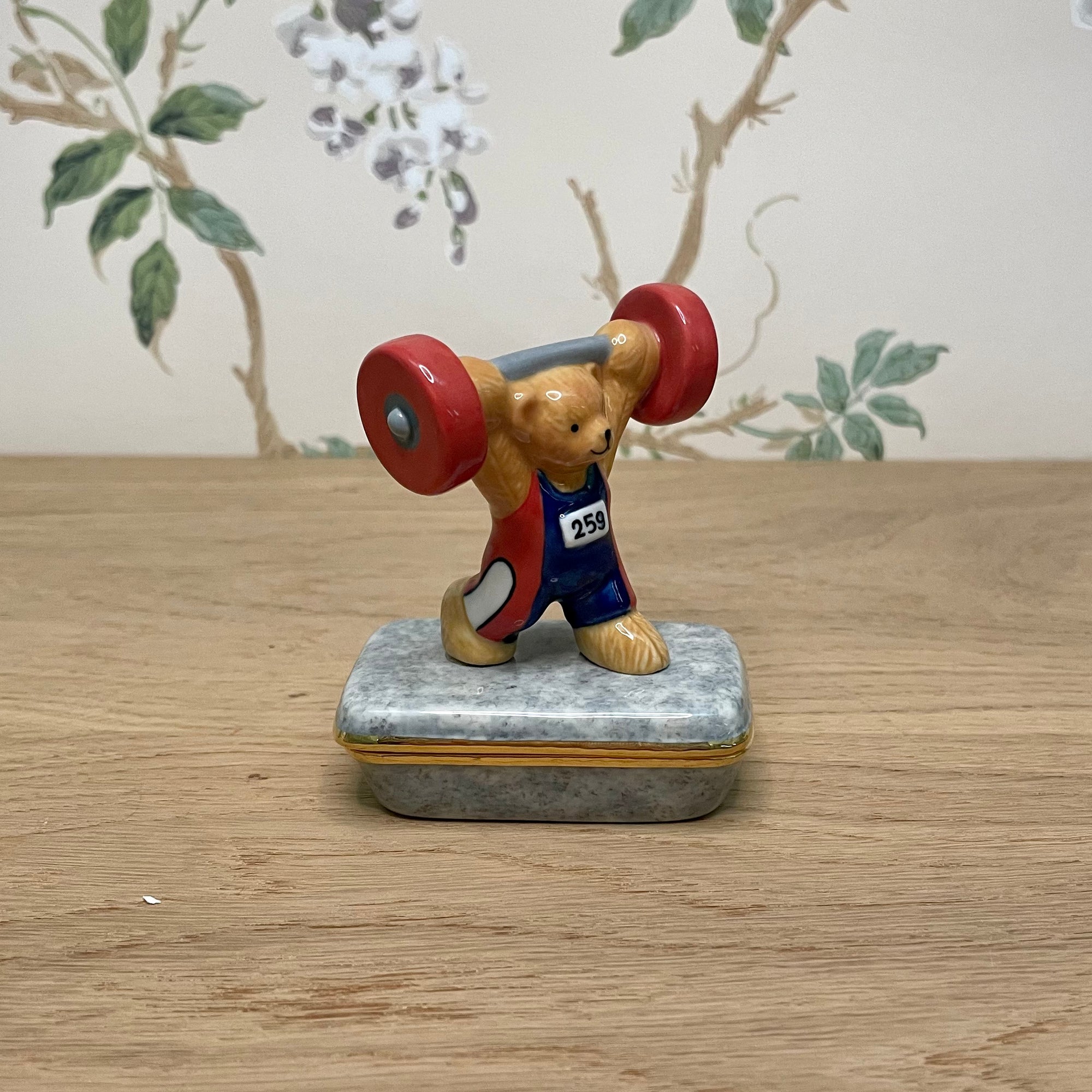 Strong Teddy Bear Porcelain Trinket Box