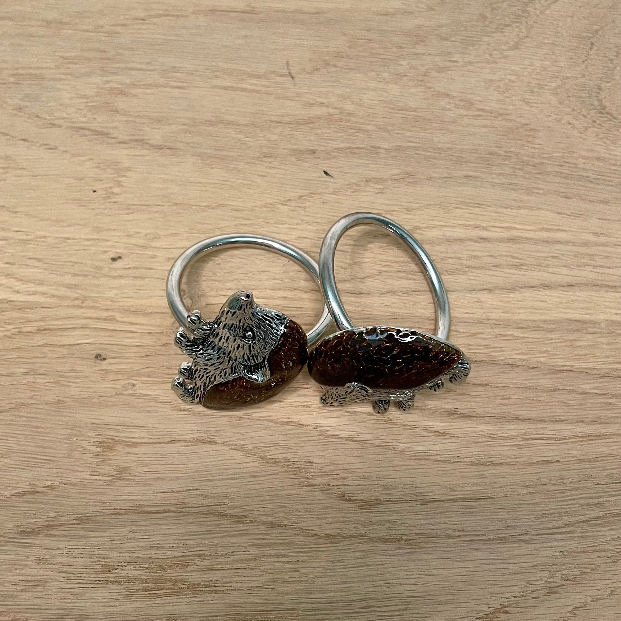 A Pair of Hedgehog Enamel Napkin Rings