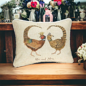 "Mr and Mrs" Pheasant Linen Mix Cushion