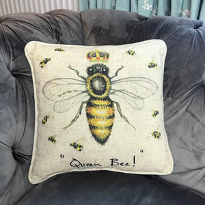 "Queen Bee!" with Crown Linen Mix Cushion