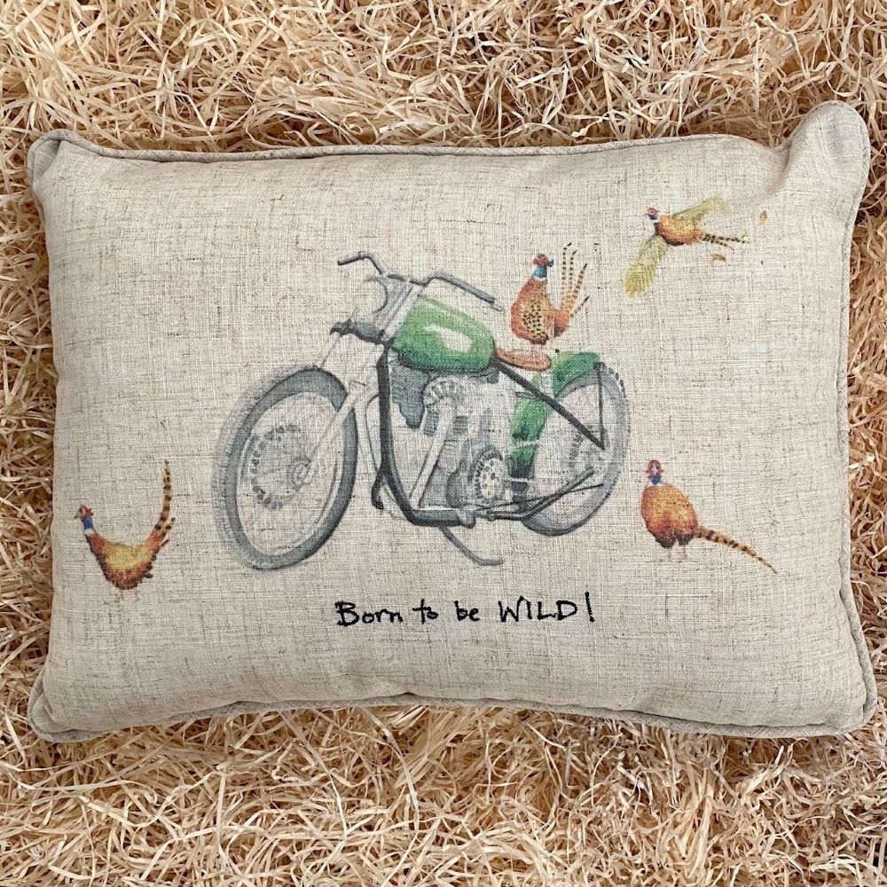 "Born to be Wild" Motorbike Linen Mix Cushion