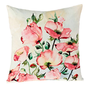 A Pair of Pale Pink Poppies 100% Cotton Cushions