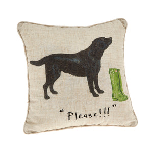 "Please" Black Lab Linen Cushion