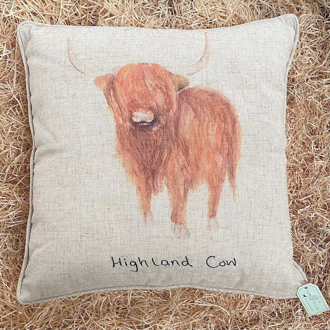 Großes „Highland Cow“-Kissen aus Leinenmischung