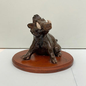 Porcelain Wild Boar on Wooden Plinth