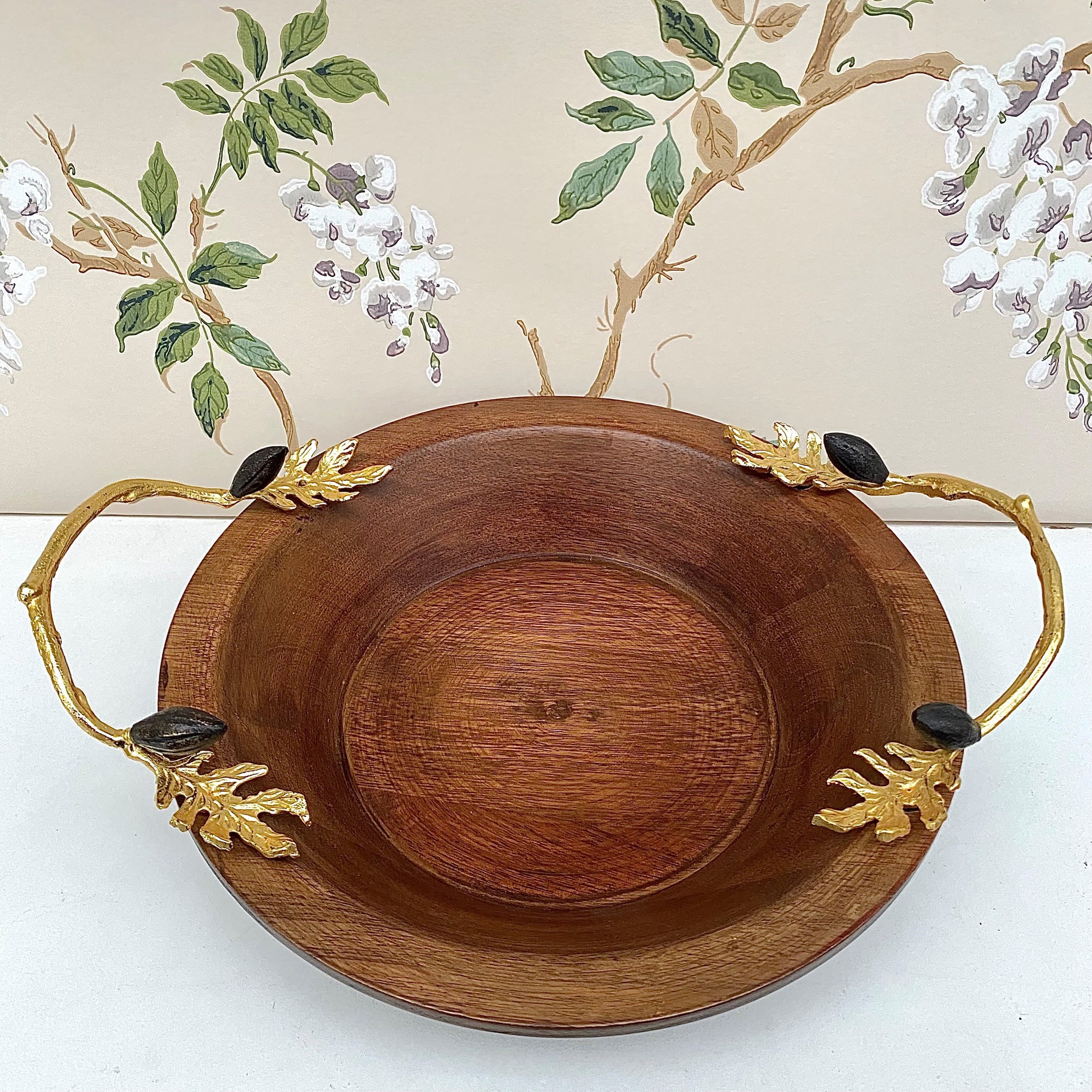 Wooden Bowl with Olive Design Handles